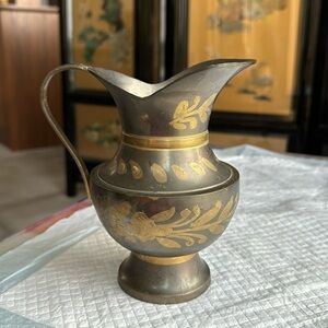 Vintage ornate brass pitcher made in India